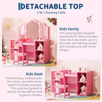 Coiffeuse pour enfants avec tiroirs, ensemble coiffeuse et chaise de princesse, miroir triptyque détachable, coiffeuse en bois pour tout-petits