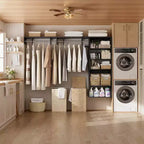 Système de rangement de placard Besiost avec tringles extensibles, Rangement de buanderie avec étagères