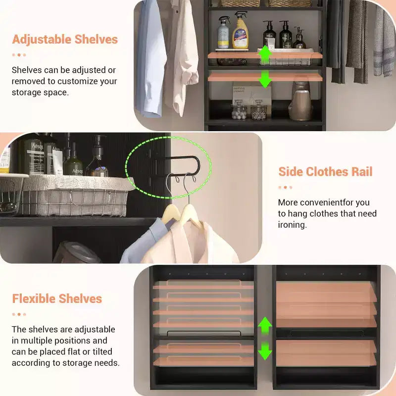Système de rangement de placard Besiost avec tringles extensibles, Rangement de buanderie avec étagères