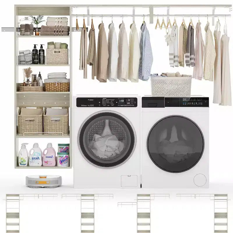 Système de rangement de placard Besiost avec tringles extensibles, Rangement de buanderie avec étagères