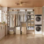 Système de rangement de placard Besiost avec tringles extensibles, Rangement de buanderie avec étagères