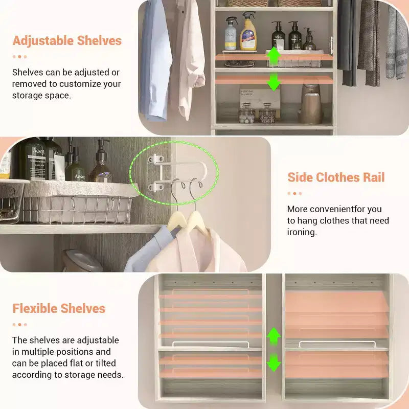 Système de rangement de placard Besiost avec tringles extensibles, Rangement de buanderie avec étagères