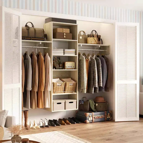 Besiost Closet Organizer System with Extendable Hanging Rods, Laundry Room Storage with Shelves