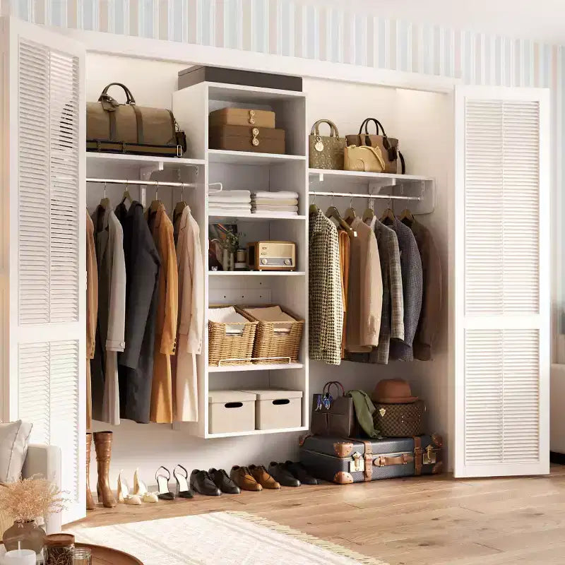 Système de rangement de placard Besiost avec tringles extensibles, Rangement de buanderie avec étagères