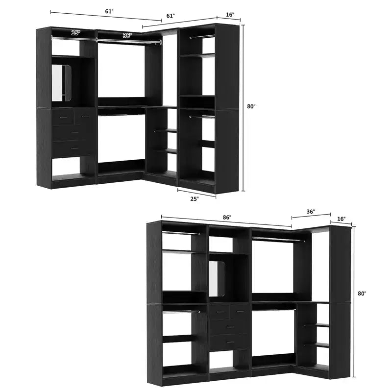 Besiost Système de Rangement pour Placard, Organisateur de Placard Autoportant avec Tiroirs et Miroir