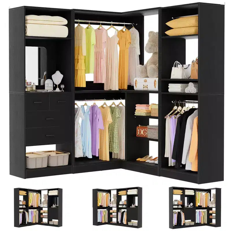 Besiost Système de Rangement pour Placard, Organisateur de Placard Autoportant avec Tiroirs et Miroir