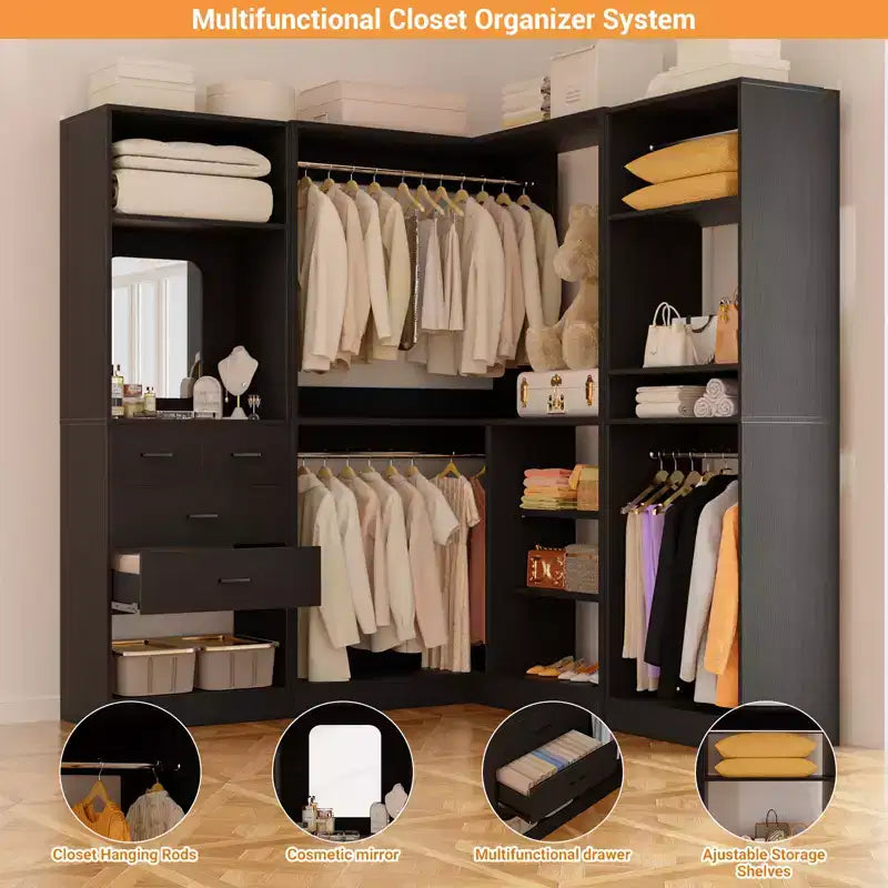 Besiost Système de Rangement pour Placard, Organisateur de Placard Autoportant avec Tiroirs et Miroir