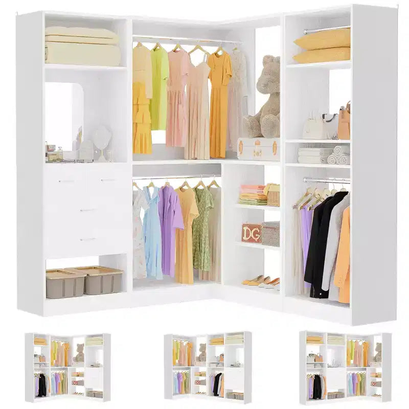 Besiost Système de Rangement pour Placard, Organisateur de Placard Autoportant avec Tiroirs et Miroir