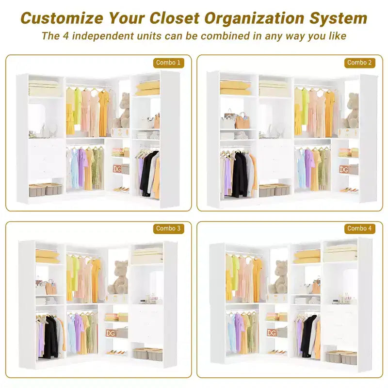 Besiost Système de Rangement pour Placard, Organisateur de Placard Autoportant avec Tiroirs et Miroir