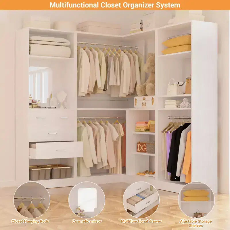 Besiost Système de Rangement pour Placard, Organisateur de Placard Autoportant avec Tiroirs et Miroir