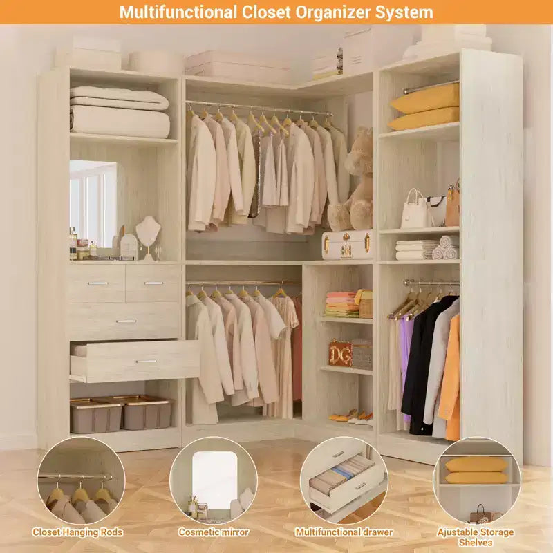 Besiost Système de Rangement pour Placard, Organisateur de Placard Autoportant avec Tiroirs et Miroir