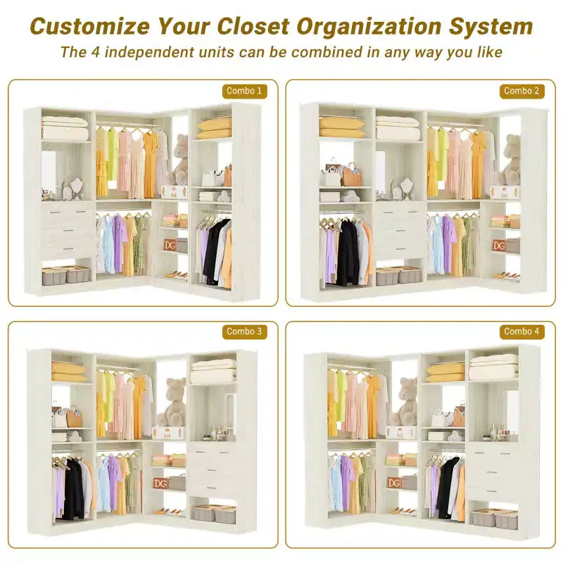 Besiost Système de Rangement pour Placard, Organisateur de Placard Autoportant avec Tiroirs et Miroir