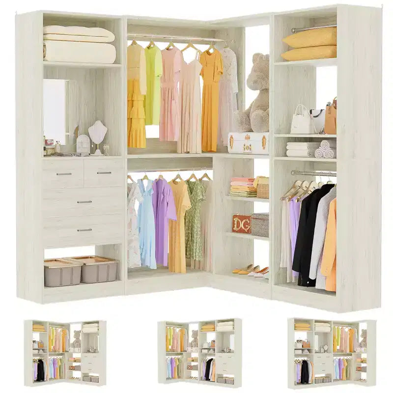 Besiost Système de Rangement pour Placard, Organisateur de Placard Autoportant avec Tiroirs et Miroir