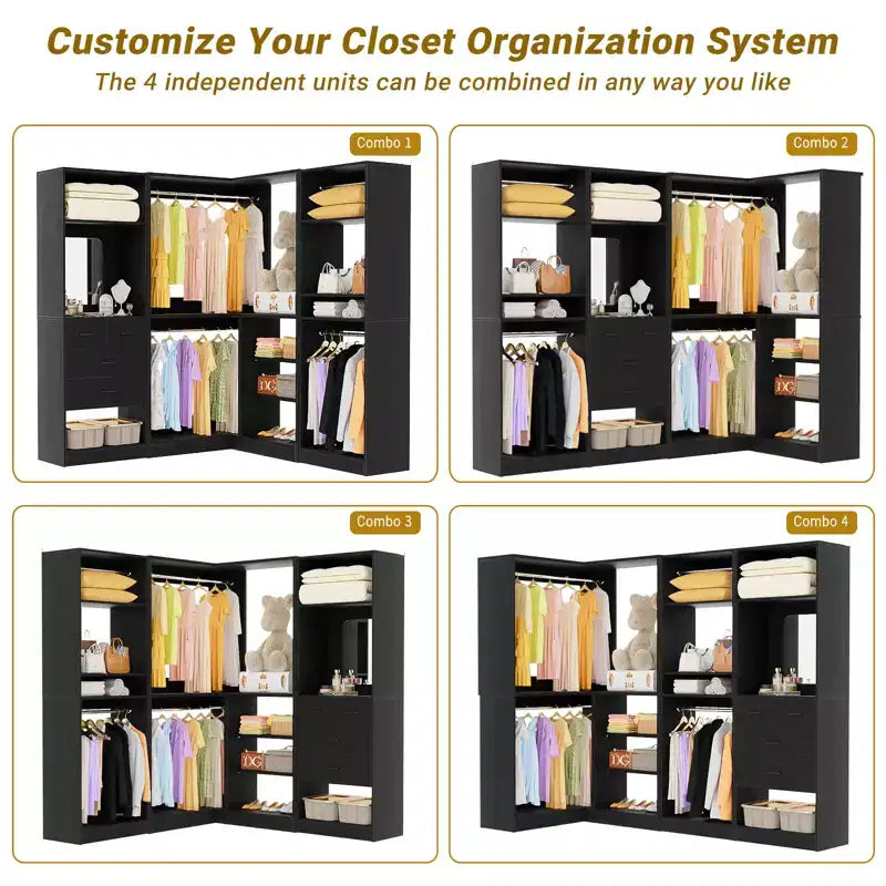 Besiost Système de Rangement pour Placard, Organisateur de Placard Autoportant avec Tiroirs et Miroir
