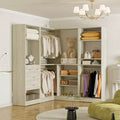 Besiost Wood Closet System, Freestanding Closet Organizer with Drawers and Mirror