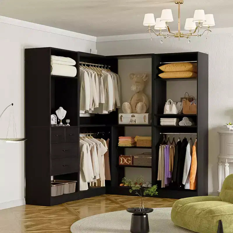 Besiost Système de Rangement pour Placard, Organisateur de Placard Autoportant avec Tiroirs et Miroir