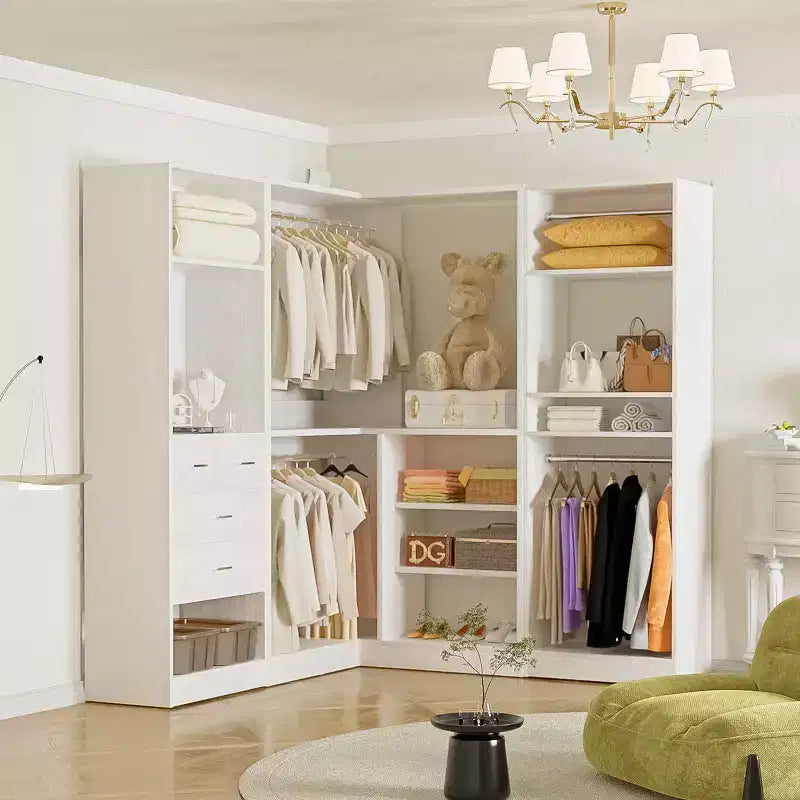 Besiost Système de Rangement pour Placard, Organisateur de Placard Autoportant avec Tiroirs et Miroir