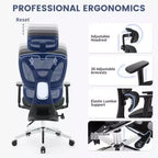 Fauteuil de bureau ergonomique en maille à dossier haut avec support lombaire adaptatif pour la maison - Noir
