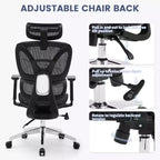 Fauteuil de bureau ergonomique en maille à dossier haut avec support lombaire adaptatif pour la maison - Noir
