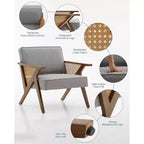 Fauteuil Acekool en rotin de style moderne du milieu du siècle, large fauteuil rembourré pour le salon ou la chambre à coucher