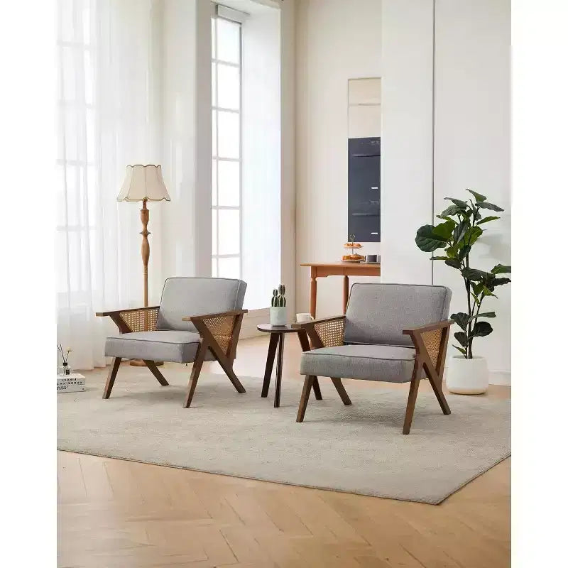 Fauteuil Acekool en rotin de style moderne du milieu du siècle, large fauteuil rembourré pour le salon ou la chambre à coucher
