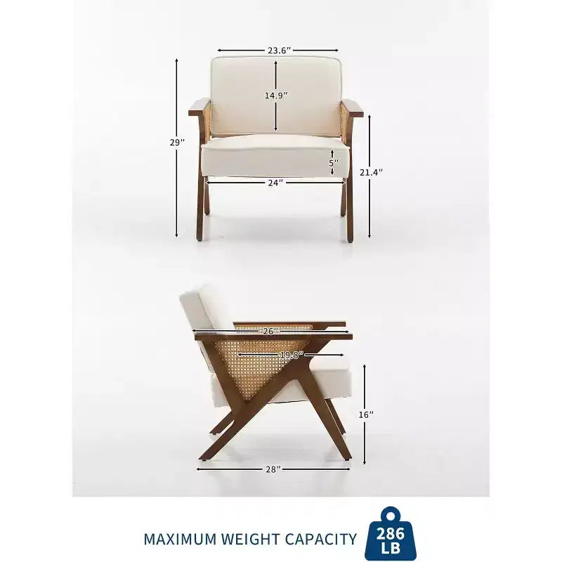 Fauteuil Acekool en rotin de style moderne du milieu du siècle, large fauteuil rembourré pour le salon ou la chambre à coucher