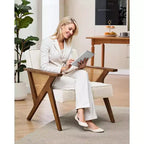 Fauteuil Acekool en rotin de style moderne du milieu du siècle, large fauteuil rembourré pour le salon ou la chambre à coucher