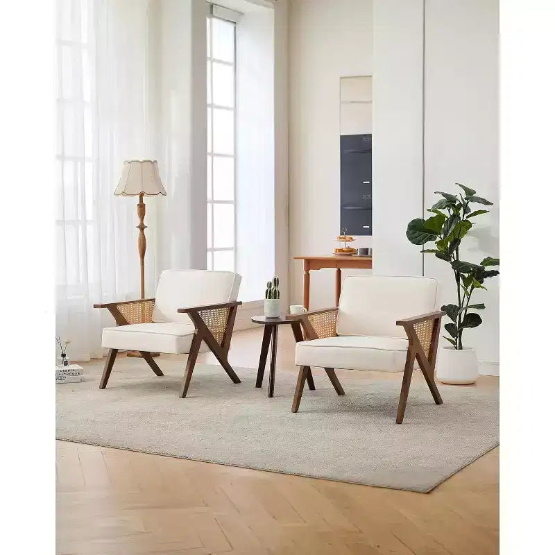 Fauteuil Acekool en rotin de style moderne du milieu du siècle, large fauteuil rembourré pour le salon ou la chambre à coucher