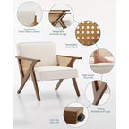 Fauteuil Acekool en rotin de style moderne du milieu du siècle, large fauteuil rembourré pour le salon ou la chambre à coucher