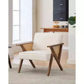 Acekool Mid-Century Rattan Arm Accent Chair , Wide Upholstered Armchair for Living Room or Bedroom