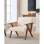Acekool Mid-Century Rattan Arm Accent Chair , Wide Upholstered Armchair for Living Room or Bedroom