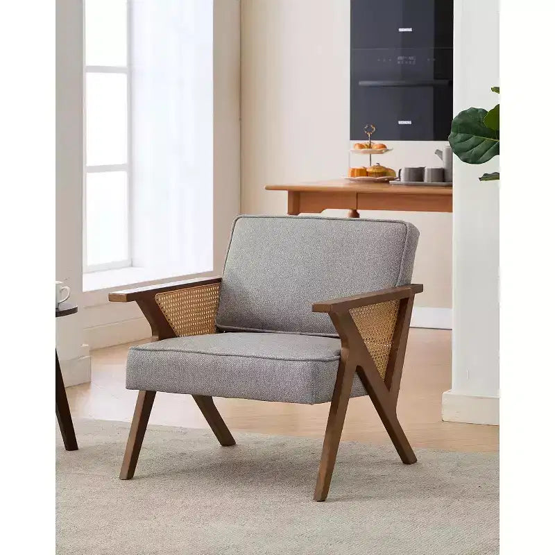 Fauteuil Acekool en rotin de style moderne du milieu du siècle, large fauteuil rembourré pour le salon ou la chambre à coucher