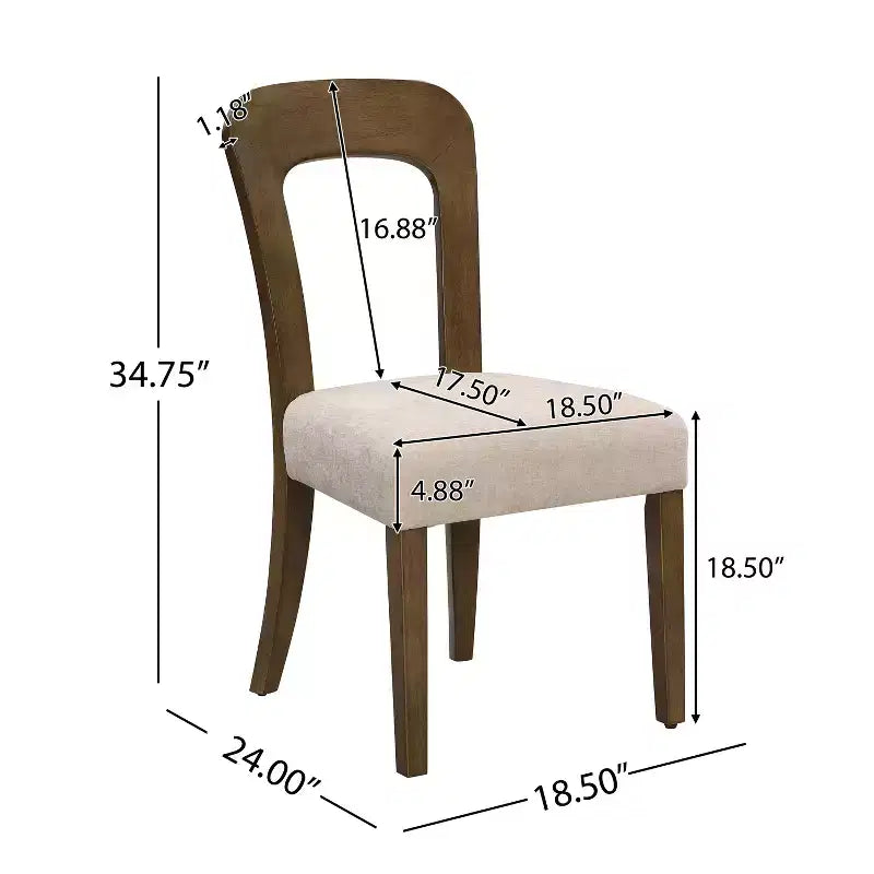 Lot de 2 chaises de salle à manger, capacité de poids de 150 kg, chaises d'appoint de cuisine rembourrées avec pieds en bois d'hévéa massif