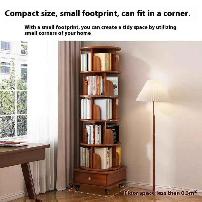 Étagère à Livres Blanche à 4 Niveaux Rotative à 360° – 6 Tablettes, Montage par une Seule Personne