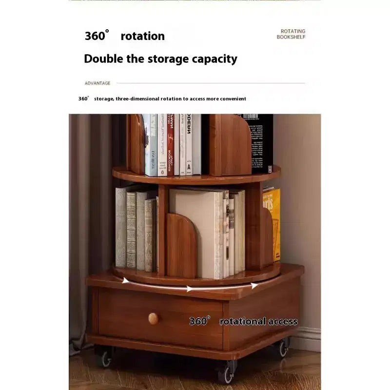 Étagère à Livres Blanche à 4 Niveaux Rotative à 360° – 6 Tablettes, Montage par une Seule Personne