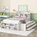 Full Bed with Bookcase Headboard, Under bed Storage Drawers and Bed End Storage Case,White