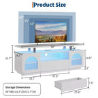 Meuble TV pour téléviseur de 65 pouces, meuble de divertissement moderne avec prises de courant et lumières LED, console multimédia avec grand tiroir et étagères réglables