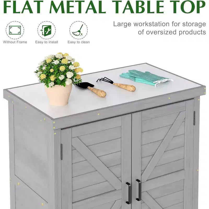 Armoire de rangement extérieure en bois à 2 portes – Marron / Gris