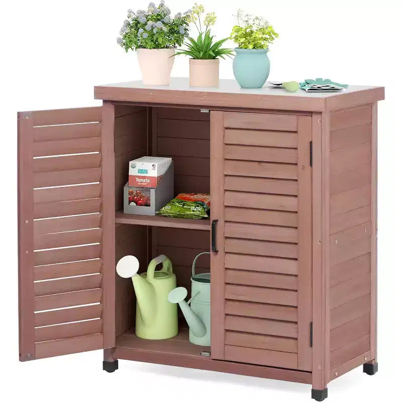 Armoire de rangement extérieure en bois à 2 portes – Marron / Gris