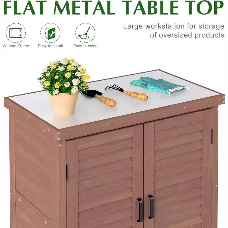 Armoire de rangement extérieure en bois à 2 portes – Marron / Gris