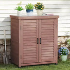 Outdoor Storage Cabinet & Potting Bench Table with Metal Top, Wooden Patio Furniture, Garden Workstation for Organized Outdoor Spaces