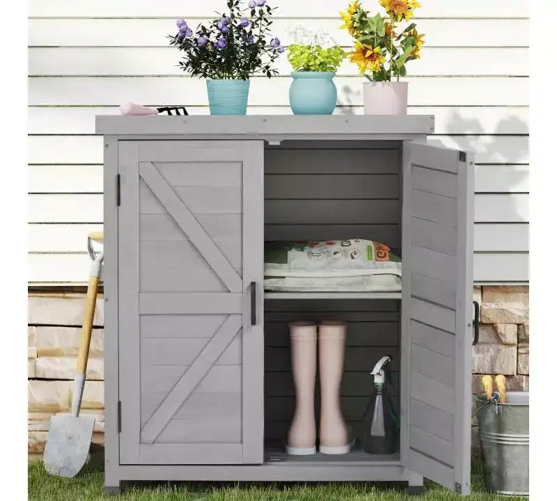 Armoire de rangement extérieure en bois à 2 portes – Marron / Gris