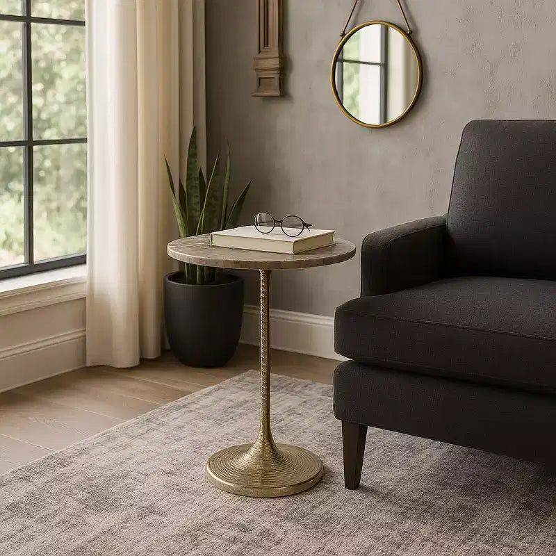 Table d'appoint classique, guéridon ou petite table de chevet pour la décoration intérieure - Table d'appoint audacieuse en métal avec plateau en marbre, idéale pour le salon - 21