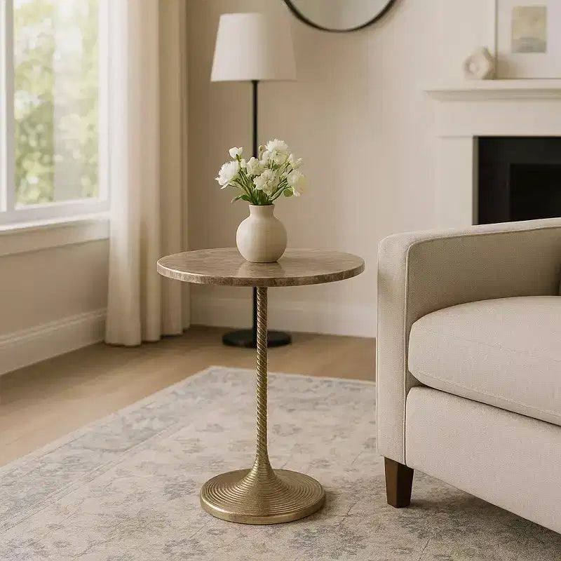 Table d'appoint classique, guéridon ou petite table de chevet pour la décoration intérieure - Table d'appoint audacieuse en métal avec plateau en marbre, idéale pour le salon - 21