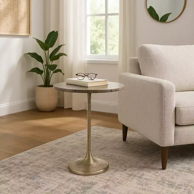 Table d'appoint classique, guéridon ou petite table de chevet pour la décoration intérieure - Table d'appoint audacieuse en métal avec plateau en marbre, idéale pour le salon - 21