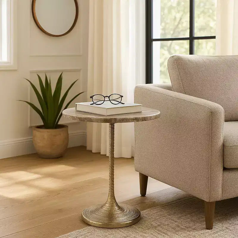 Classic End Table, Side Table, or Small Night Stand for Room Decor - Bold Metal Accent Table with Marble Top Ideal for Living Room - 21