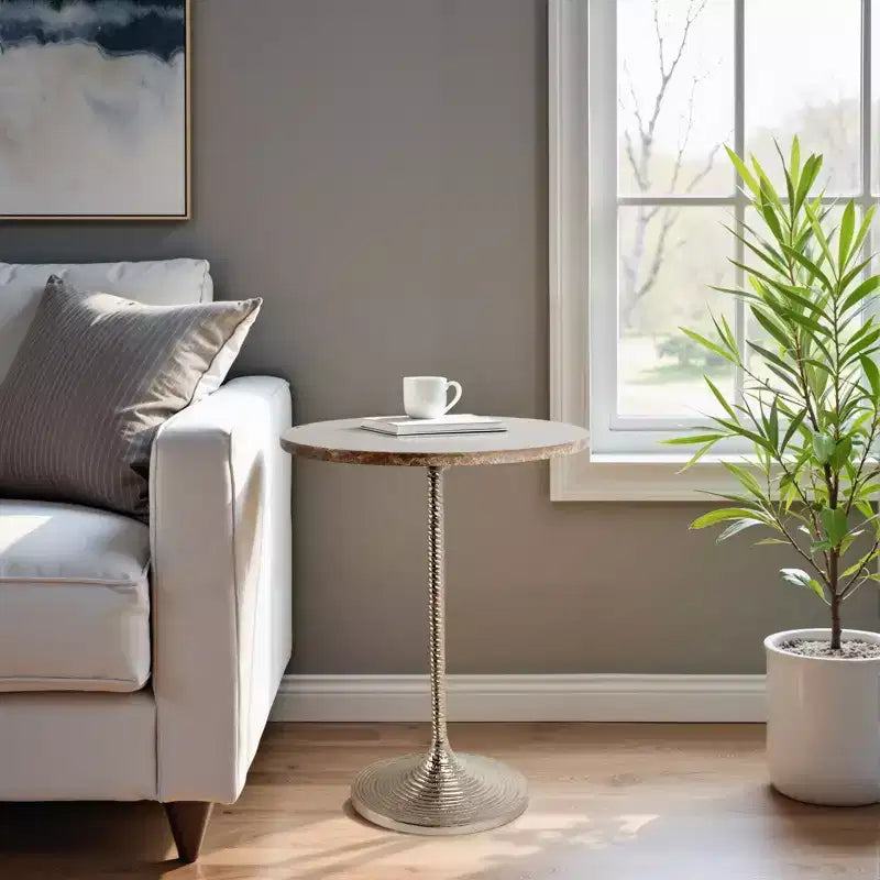 Table d'appoint classique, guéridon ou petite table de chevet pour la décoration intérieure - Table d'appoint audacieuse en métal avec plateau en marbre, idéale pour le salon - 21