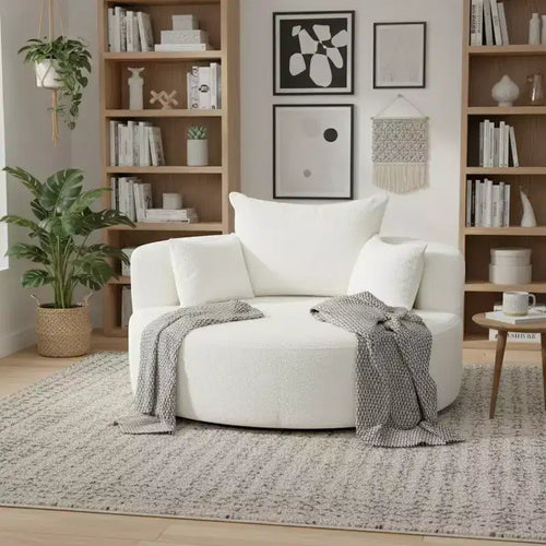 Whisen Swivel Accent Chair, Round Sofa Chair, 360 Rotation, Plush Removable Pillows & Luxurious Chenille Upholstery - Beige