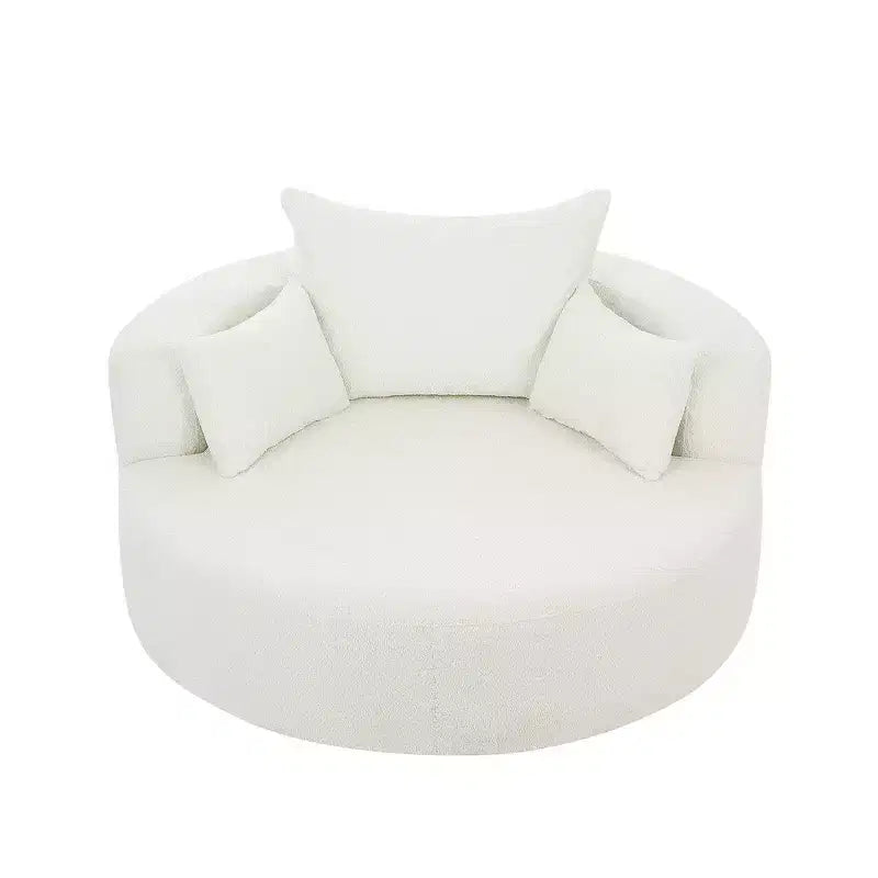Fauteuil d'appoint pivotant rond beige, 1 place, rotation à 360°, revêtement en chenille