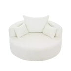 Fauteuil d'appoint pivotant rond beige, 1 place, rotation à 360°, revêtement en chenille